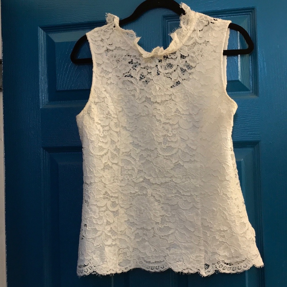 White House black market white lace shirt with mock neck